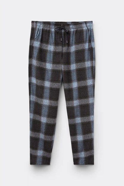 Blue Check Print Full Length Knit Pants