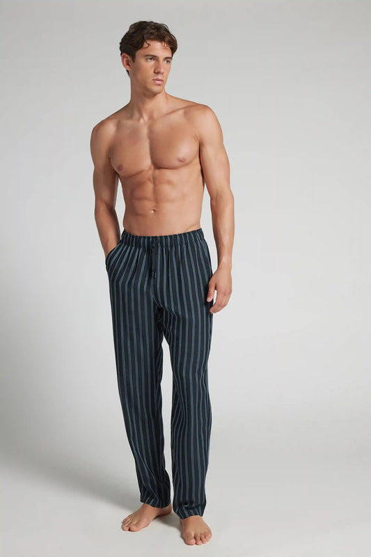 Full Length Pants in Blue Stripe Modal Fabric