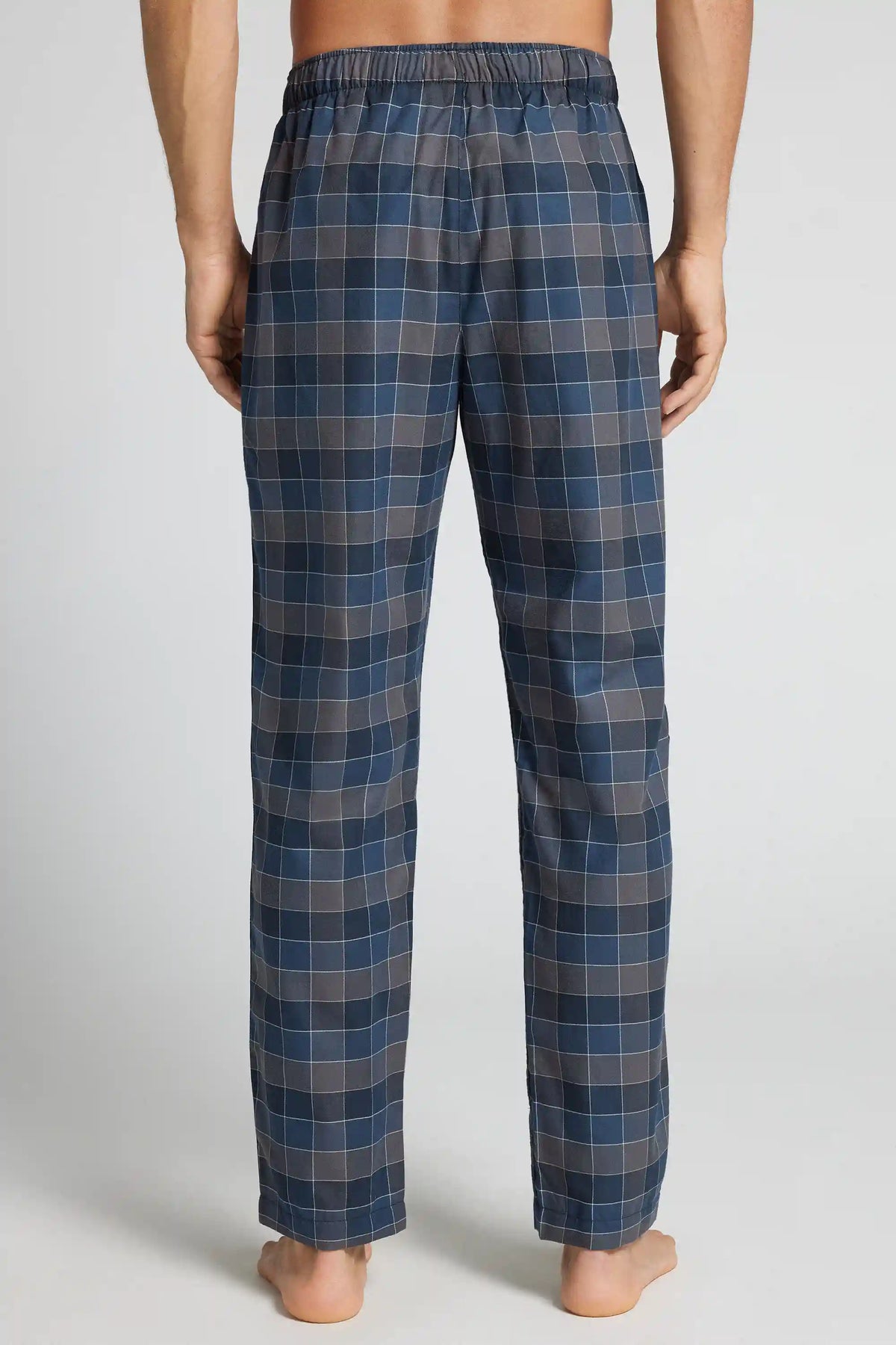 Full Length Pants in Blue and Gray Check Print Cloth