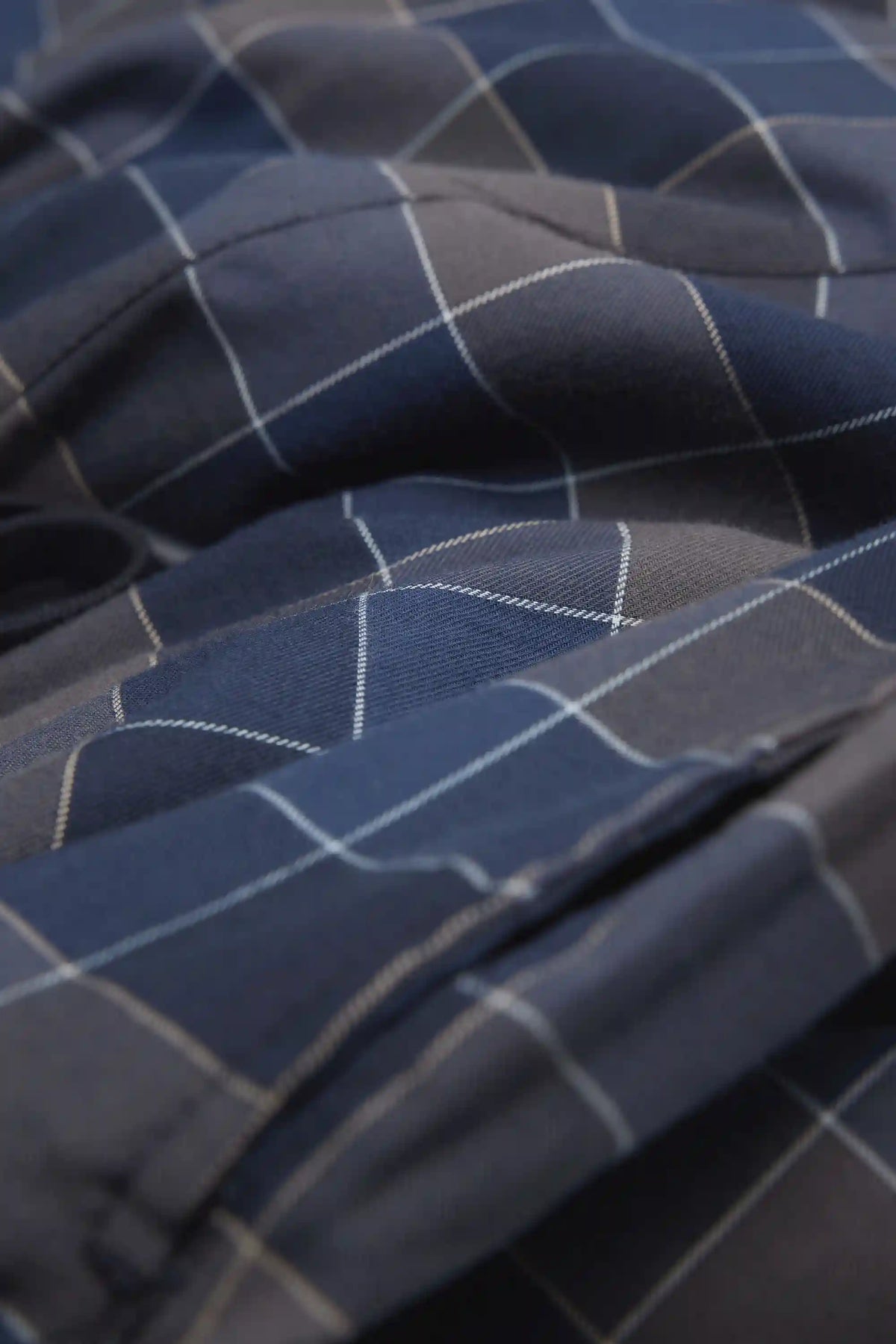 Full Length Pants in Blue and Gray Check Print Cloth
