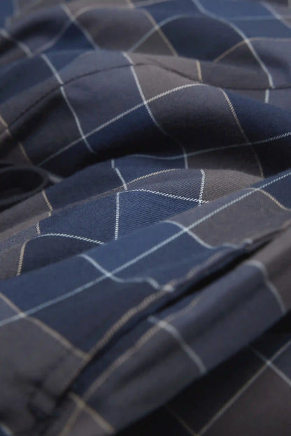 Full Length Pants in Blue and Gray Check Print Cloth