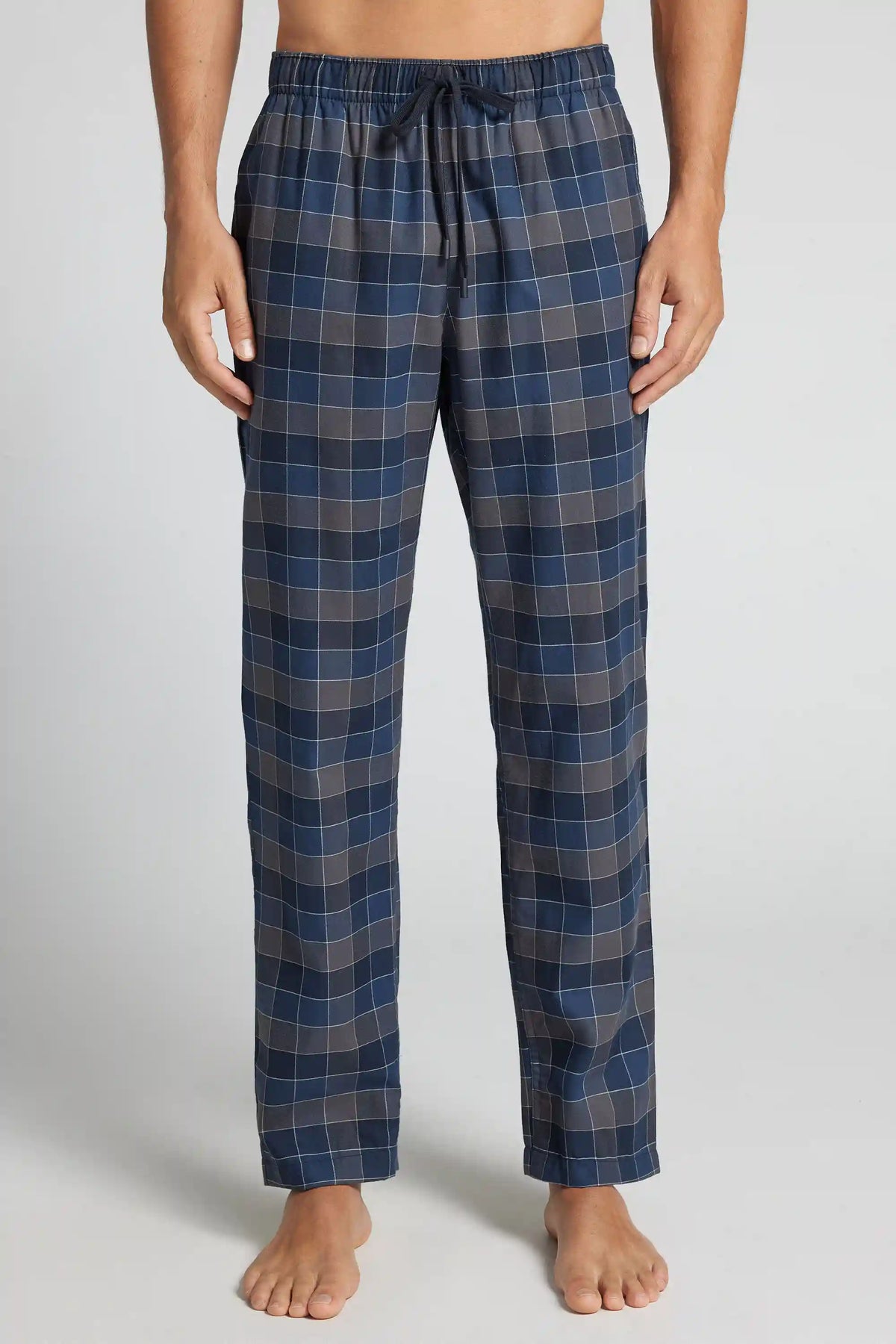 Full Length Pants in Blue and Gray Check Print Cloth