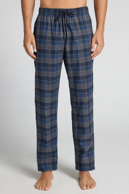 Full Length Pants in Blue and Gray Check Print Cloth