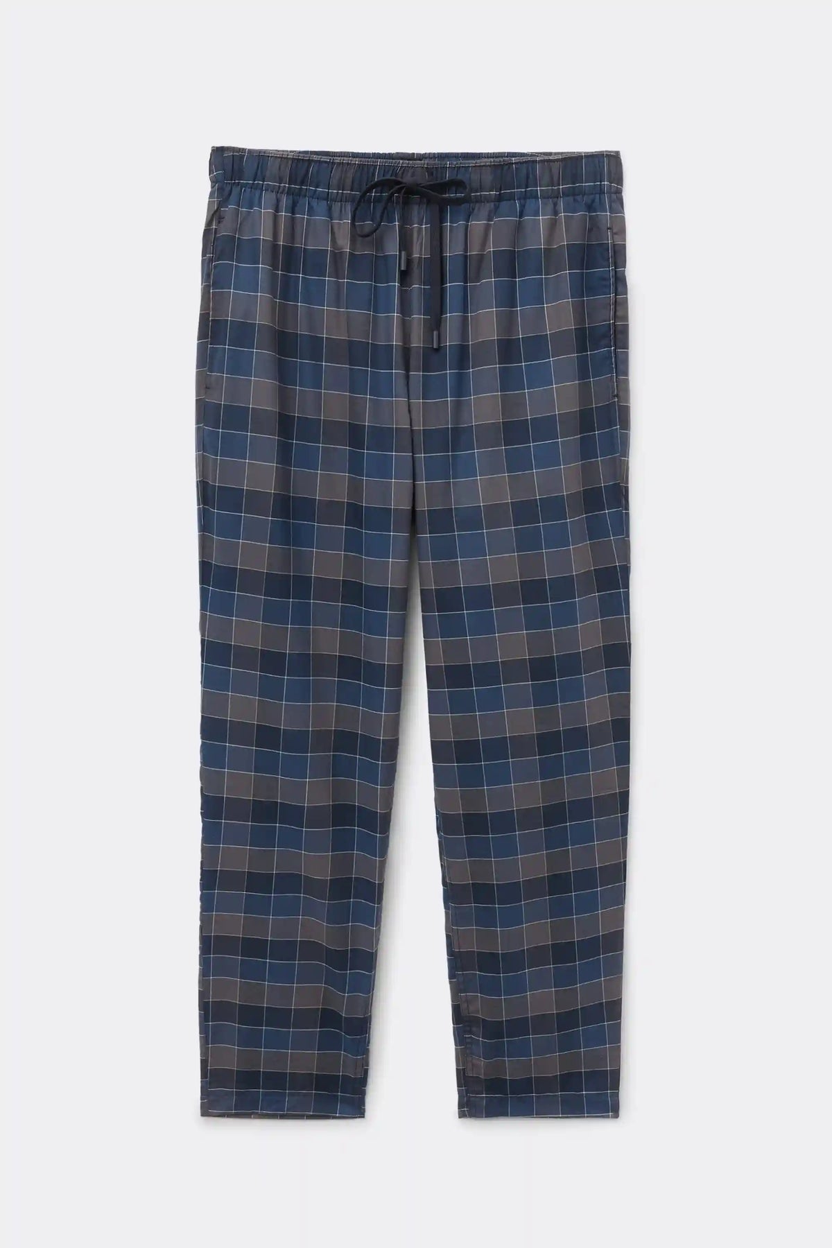 Full Length Pants in Blue and Gray Check Print Cloth