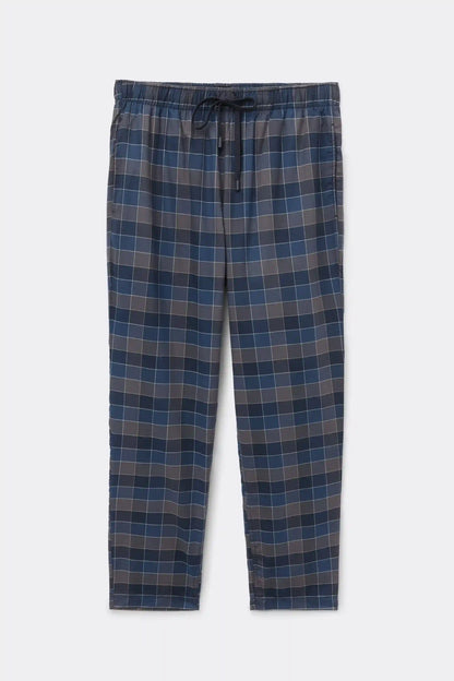 Full Length Pants in Blue and Gray Check Print Cloth