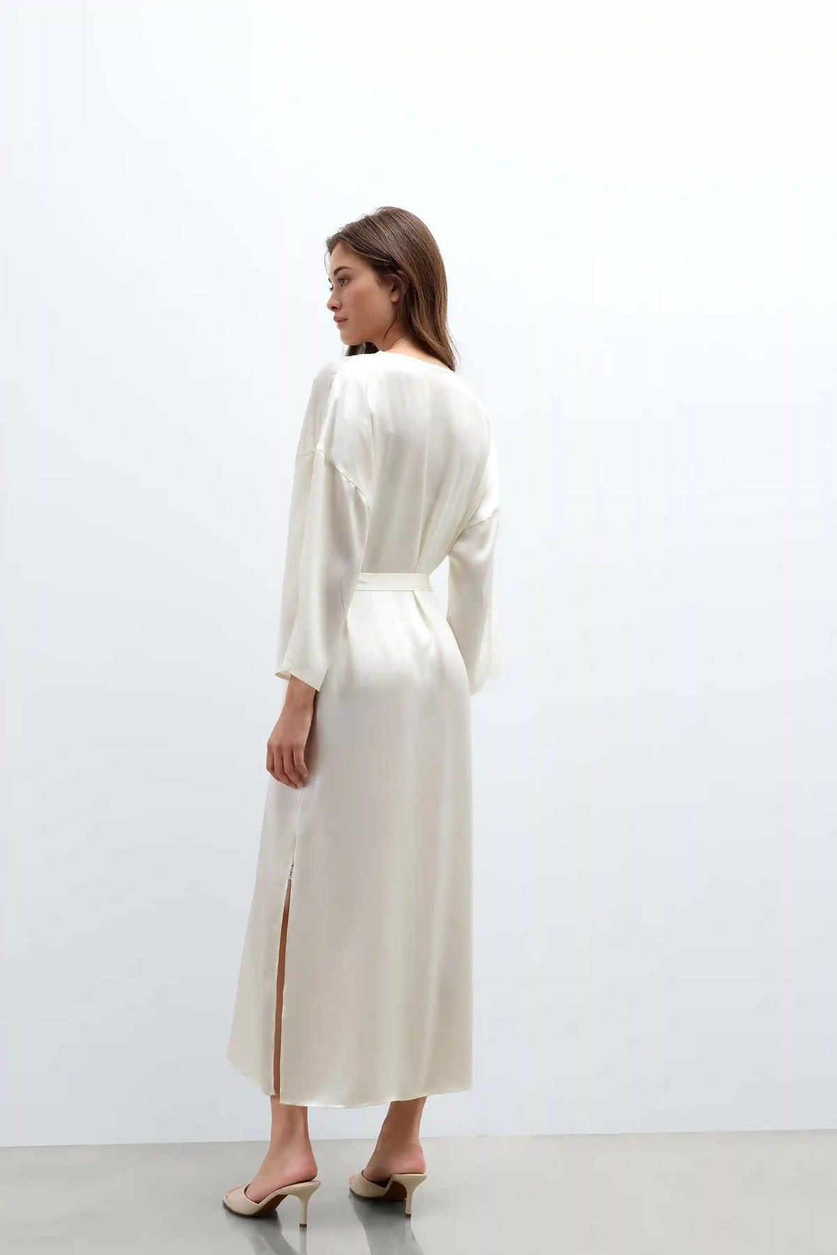 From the Boudoir Long Robe in Silk and Lace