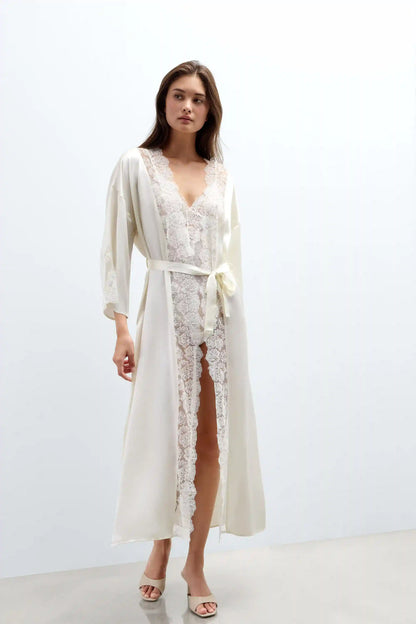 From the Boudoir Long Robe in Silk and Lace