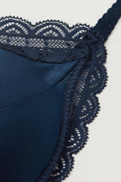 Tiziana Wireless Plunge Triangle Bra in Silk and Lace