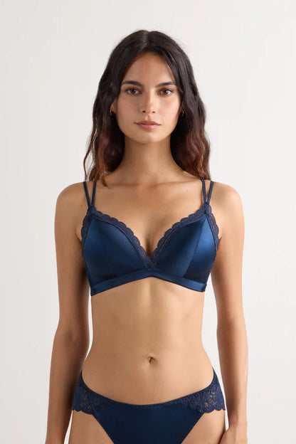 Tiziana Wireless Plunge Triangle Bra in Silk and Lace