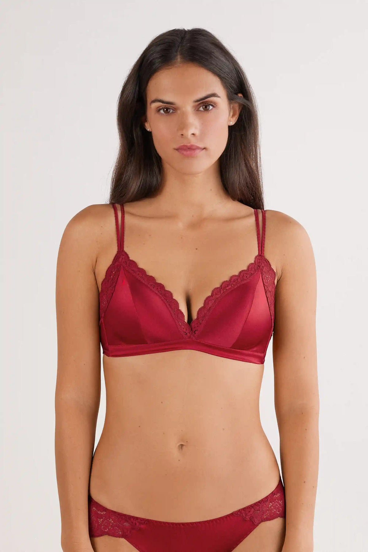Tiziana Wireless Plunge Triangle Bra in Silk and Lace