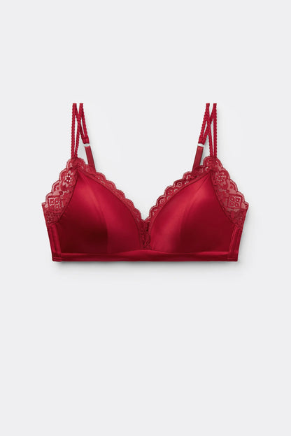 Tiziana Wireless Plunge Triangle Bra in Silk and Lace