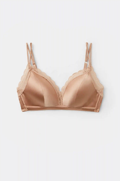 Tiziana Wireless Plunge Triangle Bra in Silk and Lace