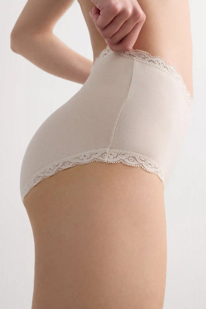 High Rise Cotton and Lace Hipsters